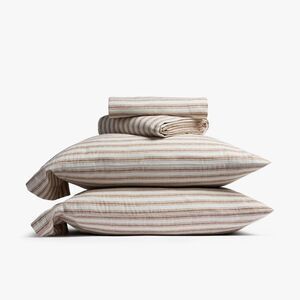 Parachute - Queen Relaxed Linen Stripe Sheet Set Pecan & Parch Pecan & Parchment